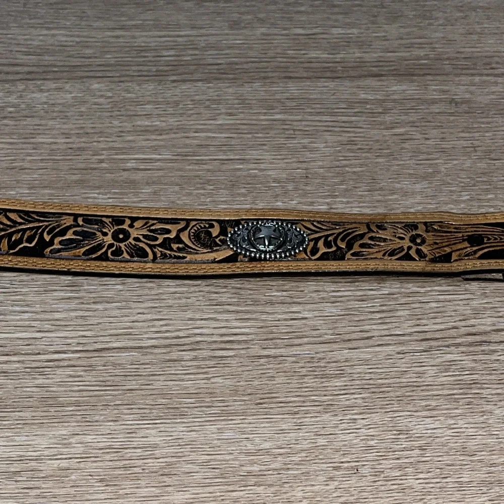 Justin Belt Flag Eagle Buckle Brown Men Leather Tooled Size 38 Western Stars